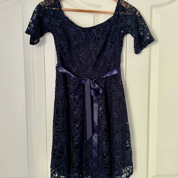 Below The Belt Blue Sequin Diana Lace Dress | Size S - Picture 1 of 6
